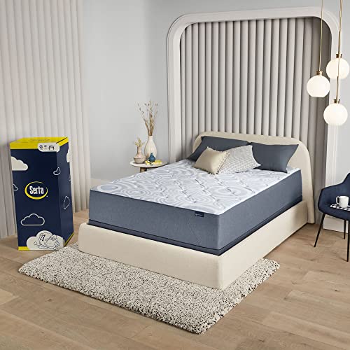 Serta Perfect Sleeper 12 Inch Twin XL Gel Memory Hybrid Mattress, Ultra Plush, USA Built, 100-Night Trial, CertiPUR-US Certified - Renewed Relief, White and Dark Blue