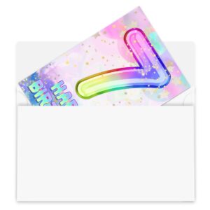 MUZRUYOU 7th Birthday party Invitation Cards, Rainbow Holographic invite with Envelopes（20 pack