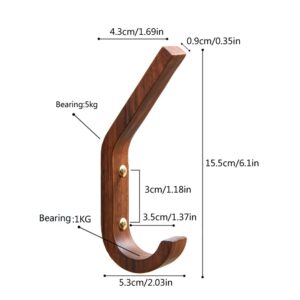 LONANGG 6 PCS Wooden Hook Retro Hook Black Walnut Coat Hook Wall Mount - Handcraft hat Rack for Clothes hat Hanger Towel, Wooden Wall Hanger Wall Organizer Decoration