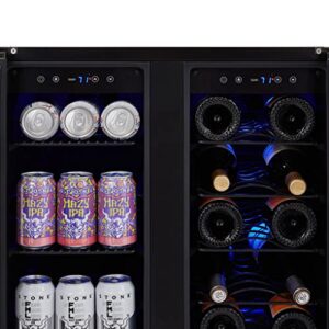 NewAir 24” Wine and Beverage Refrigerator and Cooler, 18 Bottle and 60 Can Capacity, Built-in Dual Zone Fridge in Black Stainless Steel with French Doors