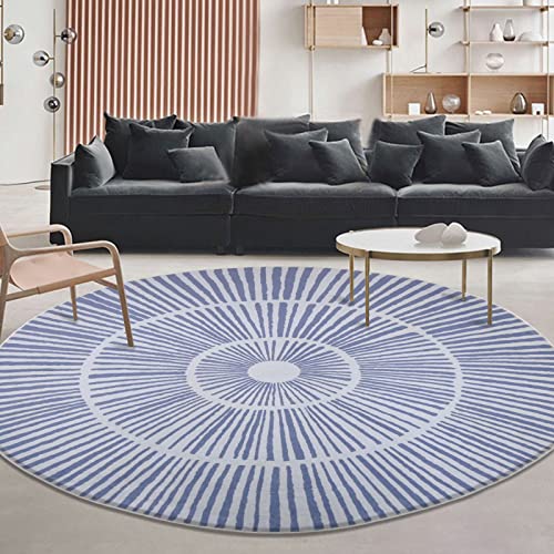 Lacomfy Modern Abstract Rug 5.2Ft Round Contemporary Area Rug Bedroom Rug Living Room Carpet Floor Rug Nonskid Soft Sherpa Rug for Dorm Dressing Room Decor Circle Play Mat for Kids, Blue