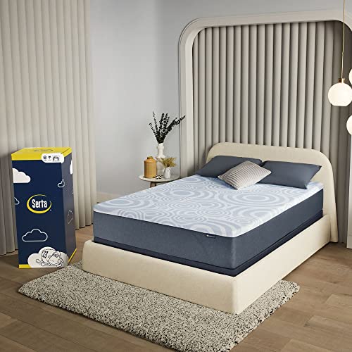 Serta Perfect Sleeper 12 Inch Cal King Gel Memory Foam Mattress, Medium, USA Built, 100-Night Trial, CertiPUR-US Certified - Splendid Slumber, White and Dark Blue