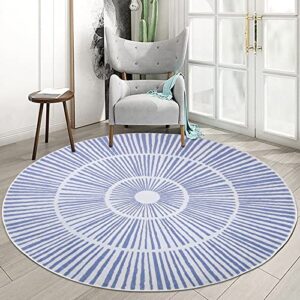 Lacomfy Modern Abstract Rug 5.2Ft Round Contemporary Area Rug Bedroom Rug Living Room Carpet Floor Rug Nonskid Soft Sherpa Rug for Dorm Dressing Room Decor Circle Play Mat for Kids, Blue