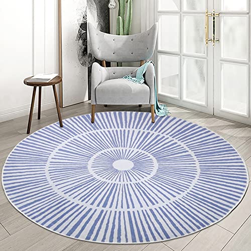 Lacomfy Modern Abstract Rug 5.2Ft Round Contemporary Area Rug Bedroom Rug Living Room Carpet Floor Rug Nonskid Soft Sherpa Rug for Dorm Dressing Room Decor Circle Play Mat for Kids, Blue