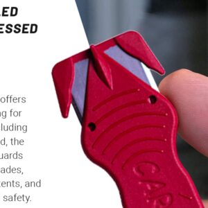 Cardinal Safety Box Cutter with Concealed Stainless Steel Blade, Package Opener Plastic Cutter for Box, Carton, Shrink Wrap, Plastic Straps (Red, Pack of 5)