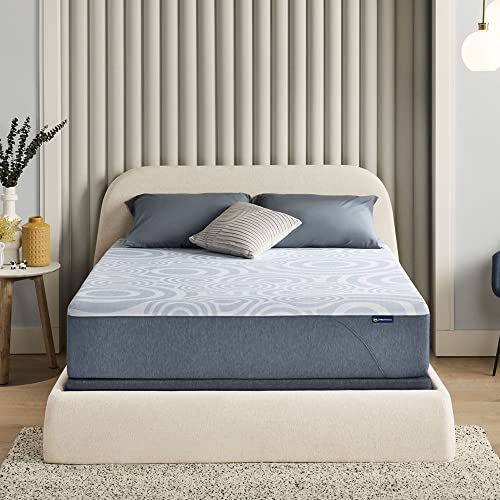 Serta Perfect Sleeper 12 Inch Cal King Gel Memory Foam Mattress, Medium, USA Built, 100-Night Trial, CertiPUR-US Certified - Splendid Slumber, White and Dark Blue