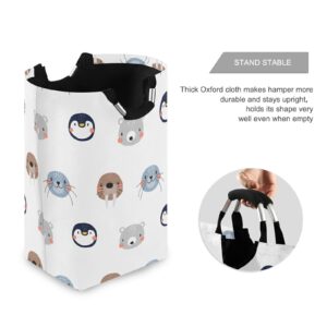 xigua Large Laundry Basket Collapsible Clothes Hamper, Waterproof Nursery Storage Bin with Handle Clothing Baskets for Bedroom Bathroom, Cute Arctic Animals