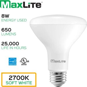 MaxLite LED BR Reflector LAMP 8W BR30 DIM 5000K 4PK, White (8BR30D50/4P/WS)