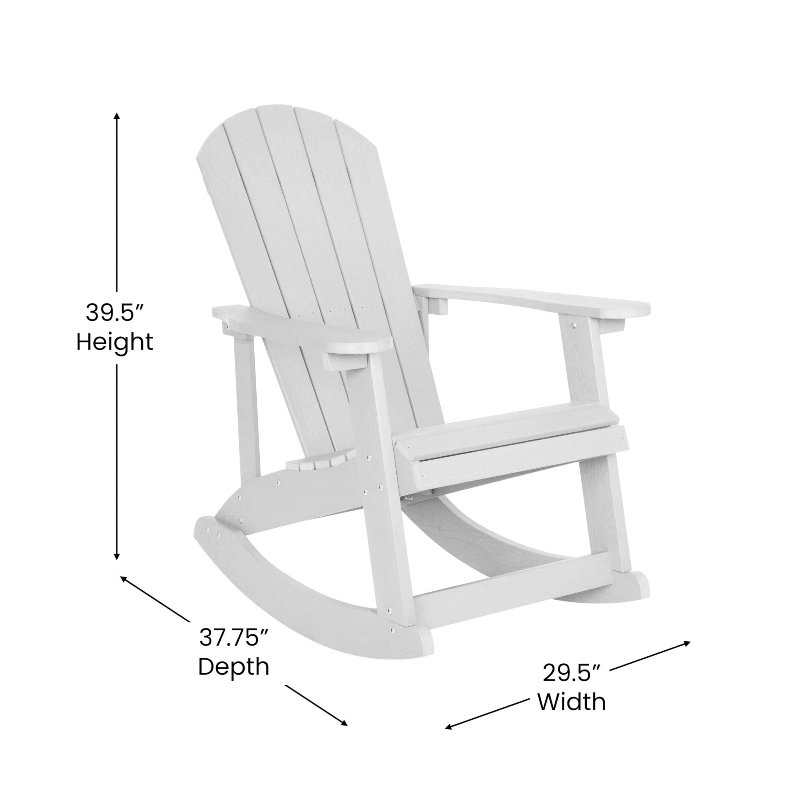 BizChair Poly Resin Wood Adirondack Rocking Chair - All Weather White Polystyrene - Stainless Steel Hardware - Set of 2