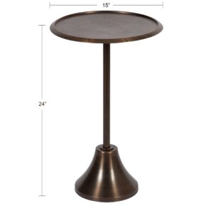 Kate and Laurel Sanzo Modern Pedestal Side Table, 15 x 15 x 24, Bronze, Decorative End Table with Hammered Tabletop for Use as a Bedroom Nightstand or Living Room Accent