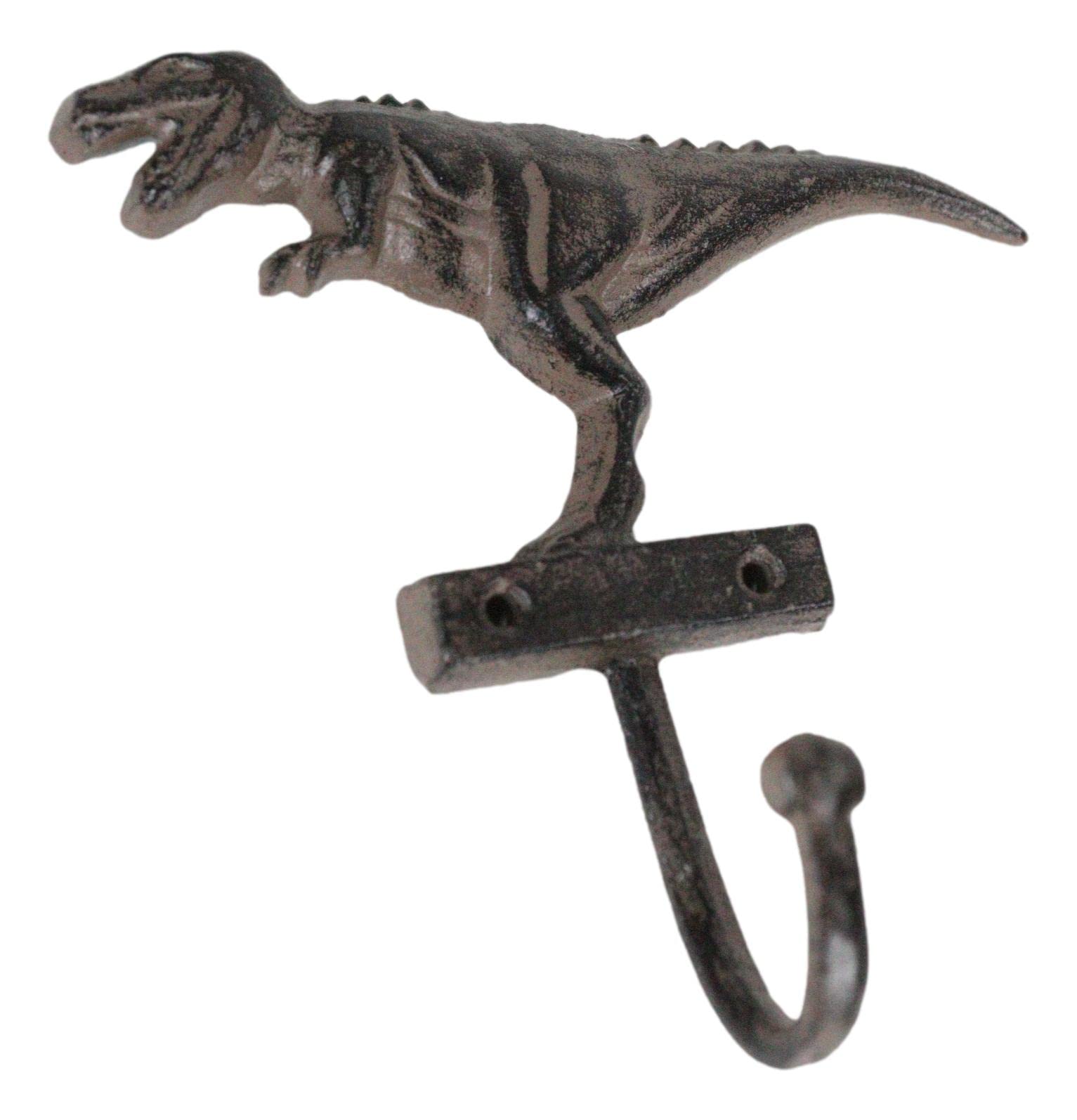 Ebros Gift Cast Iron Vintage Rustic Prehistoric Jurassic Era Tyrannosaurus Rex Dinosaur Wall Coat Key Leash Hook Multi-Purpose Hanger Organizer Hooks (1)