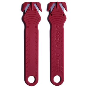 Cardinal Safety Box Cutter with Concealed Stainless Steel Blade, Package Opener Plastic Cutter for Box, Carton, Shrink Wrap, Plastic Straps (Red, Pack of 5)