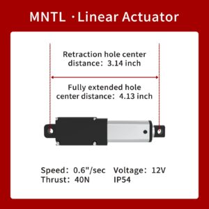 Stroke 25mm 40N IP54 Stroke 0.98" Force 8.81 lbs High-Speed 0.6"/sec Linear Actuator 12v Linear Motion actuators Linear servo for Fan Blades Cabinets Home Automation…with Mounting Brackets