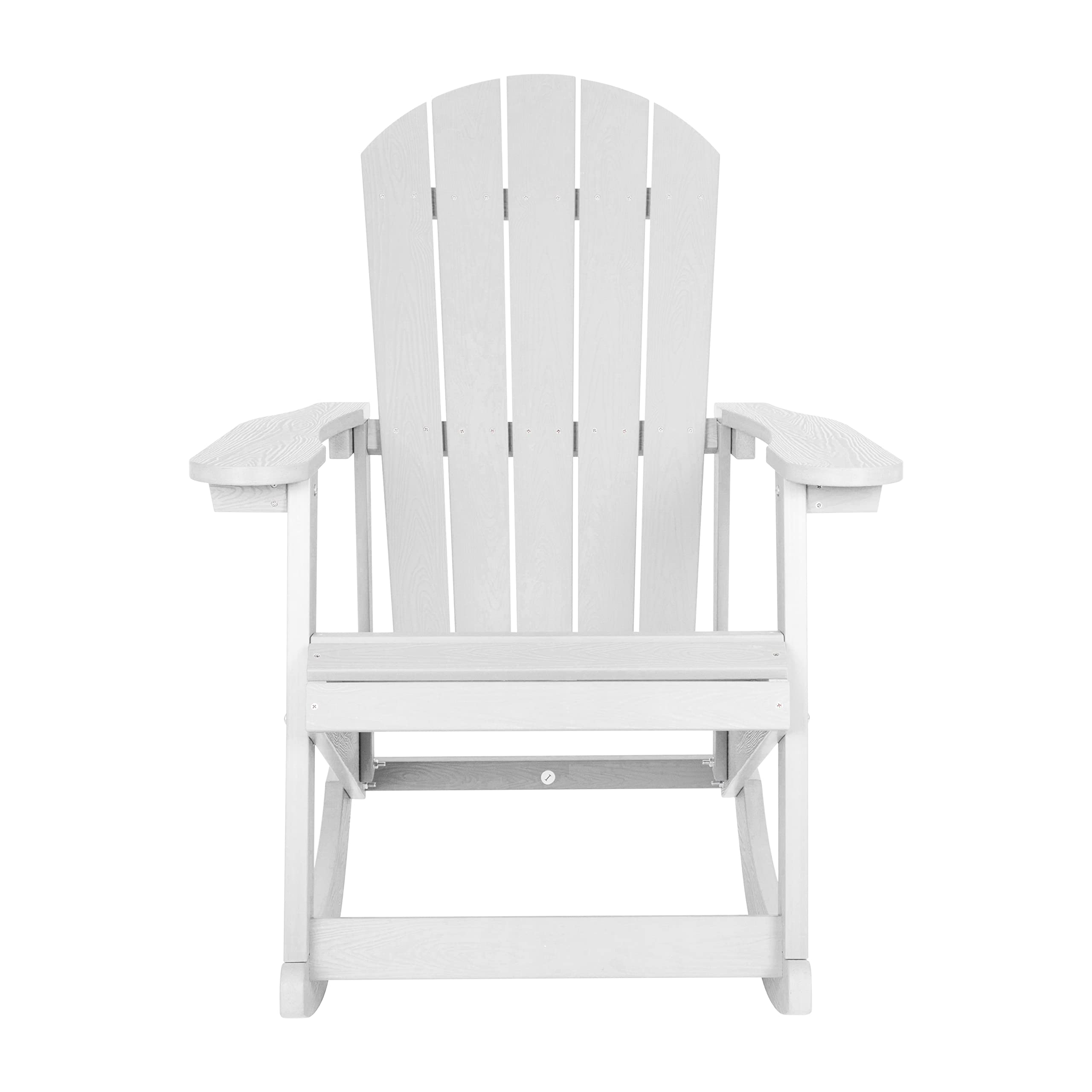 BizChair Poly Resin Wood Adirondack Rocking Chair - All Weather White Polystyrene - Stainless Steel Hardware - Set of 2