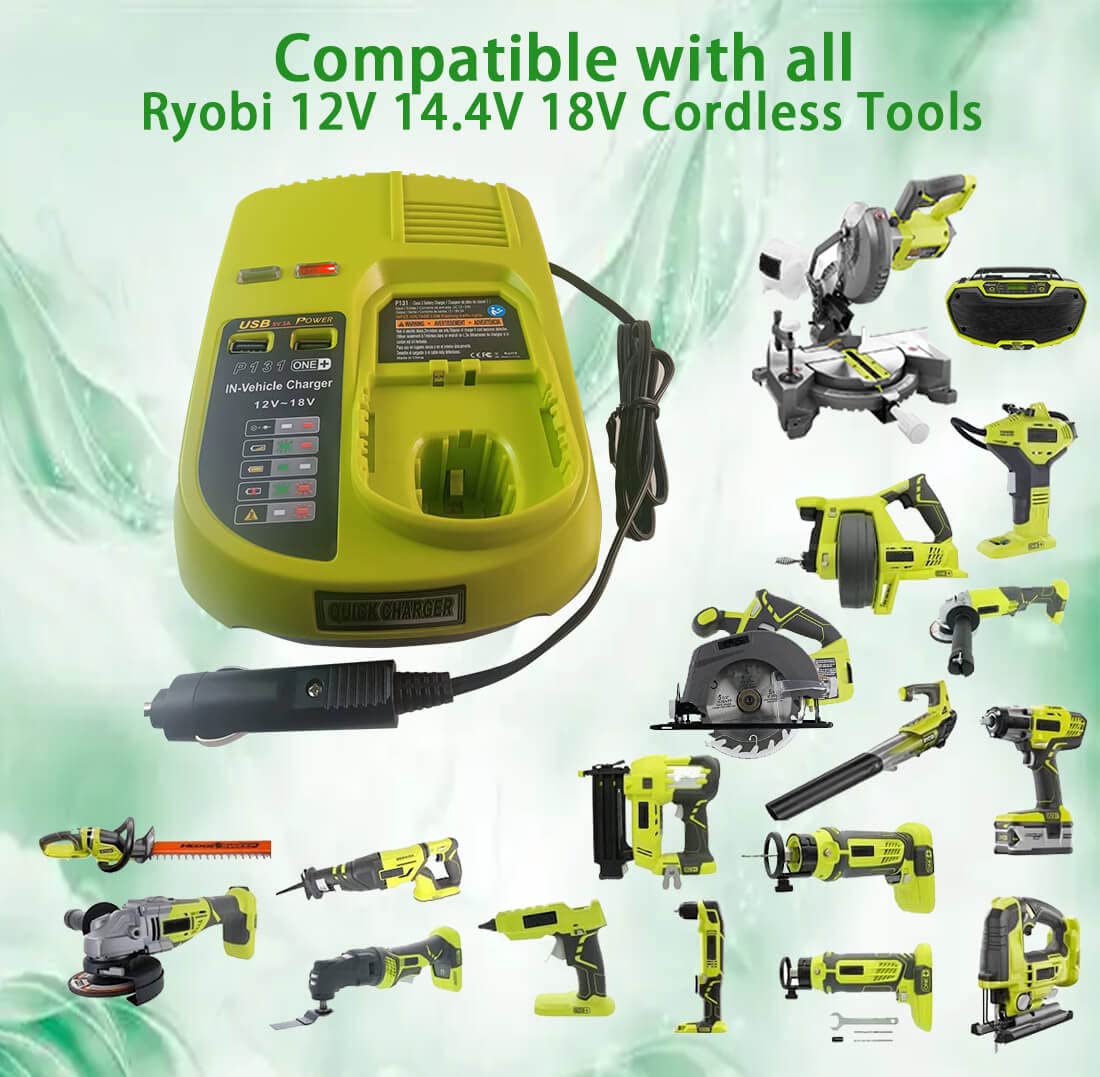 Compaitble with Ryobi P131 One+ Portable Dual Chemistry Lithium Ion or NiCad Vehicle Charger,Car Battery Charger, for Battery P107 P102 P108 P122 P161 P190 P191 P192 P100 P103 P104 P105 P106