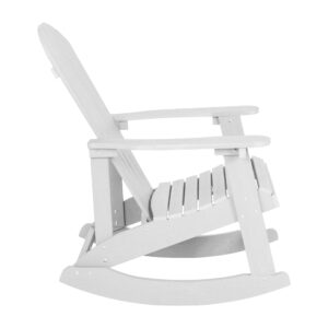 BizChair Poly Resin Wood Adirondack Rocking Chair - All Weather White Polystyrene - Stainless Steel Hardware - Set of 2