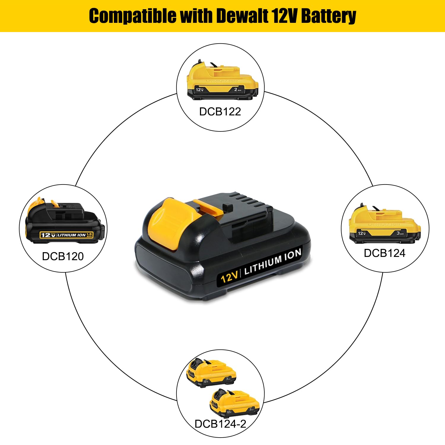 SKYON 12V 4.0Ah DCB124 Battery Replacement for 12V Max Battery DCB124 3Ah DCB122 2Ah DCB120 1.5Ah Lithium-Ion Battery Compatible with Dewalt All 12V Max Cordless Power Tools Battery