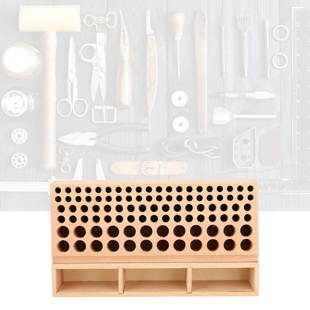 Leather Tool Holder, 100 Holes Leather Craft Rack Stand DIY Wooden Leathercraft Tool Storage Box Organizer Tool Case, for Leather Working Making Punch Tools Organization(Storage rack 100 holes)