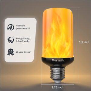 【Upgraded Flame】Morsatie LED Flame Light Bulbs, 4 Modes Flickering Light Bulbs with Gravity Sensor, E26 Fire Light Bulb for Halloween, Christmas, Party, Porch, Patio, Indoor Outdoor Decoration-2 Pack