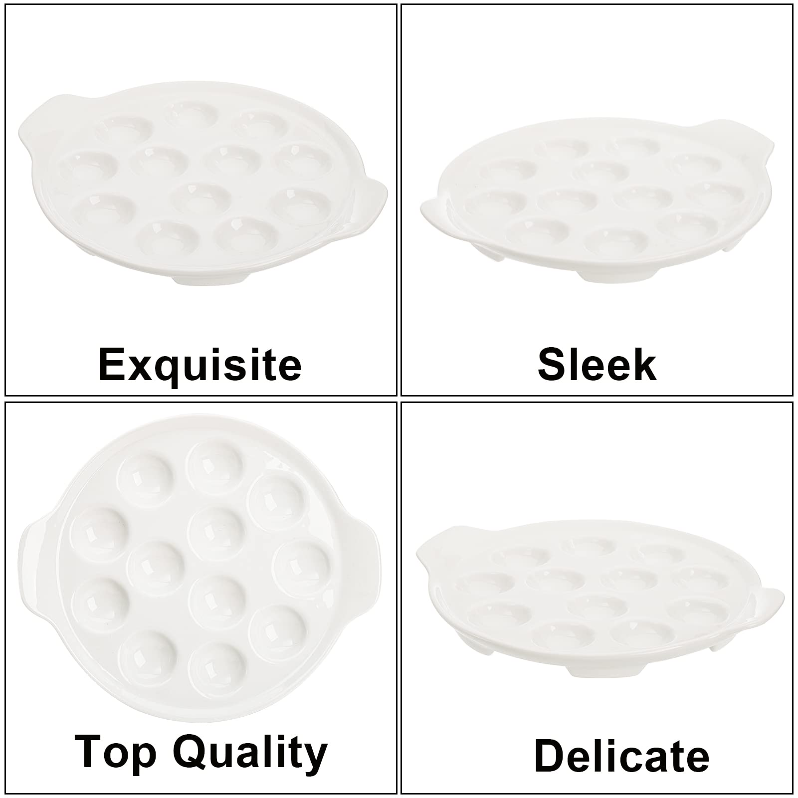 Okllen 4 Pack Ceramic Escargot Plates with 12 Holes and Handles, 9 Inch Seafood Snail Dish Footed Plates White Escargot Baking Dish Server for Home, Kitchen, Restaurant, Hotel, BBQ