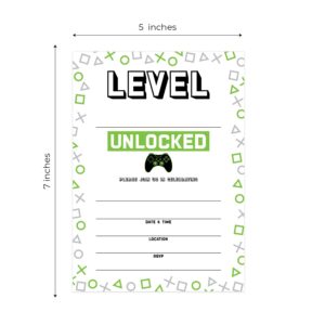 Canopy Street Level Up Gamer Birthday Party Invitations / 25 Fill In The Blank Video Game Themed Party Invites With Envelopes / 5" x 7" Player Event Invitation