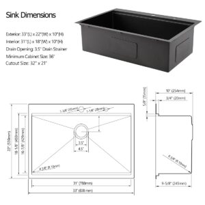 33 Drop In Black Workstation Kitchen Sink, Luckyhorse 33x22 16 Gauge Gunmetal Black Stainless Steel Sink Drop In Workstation Kitchen Sink LH007SB