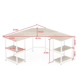 Elephance Large L-Shaped Computer Desk with Shelves, Corner Desk, Home Office Writing Workstation, Gaming Desk PC Latop Table with Storage