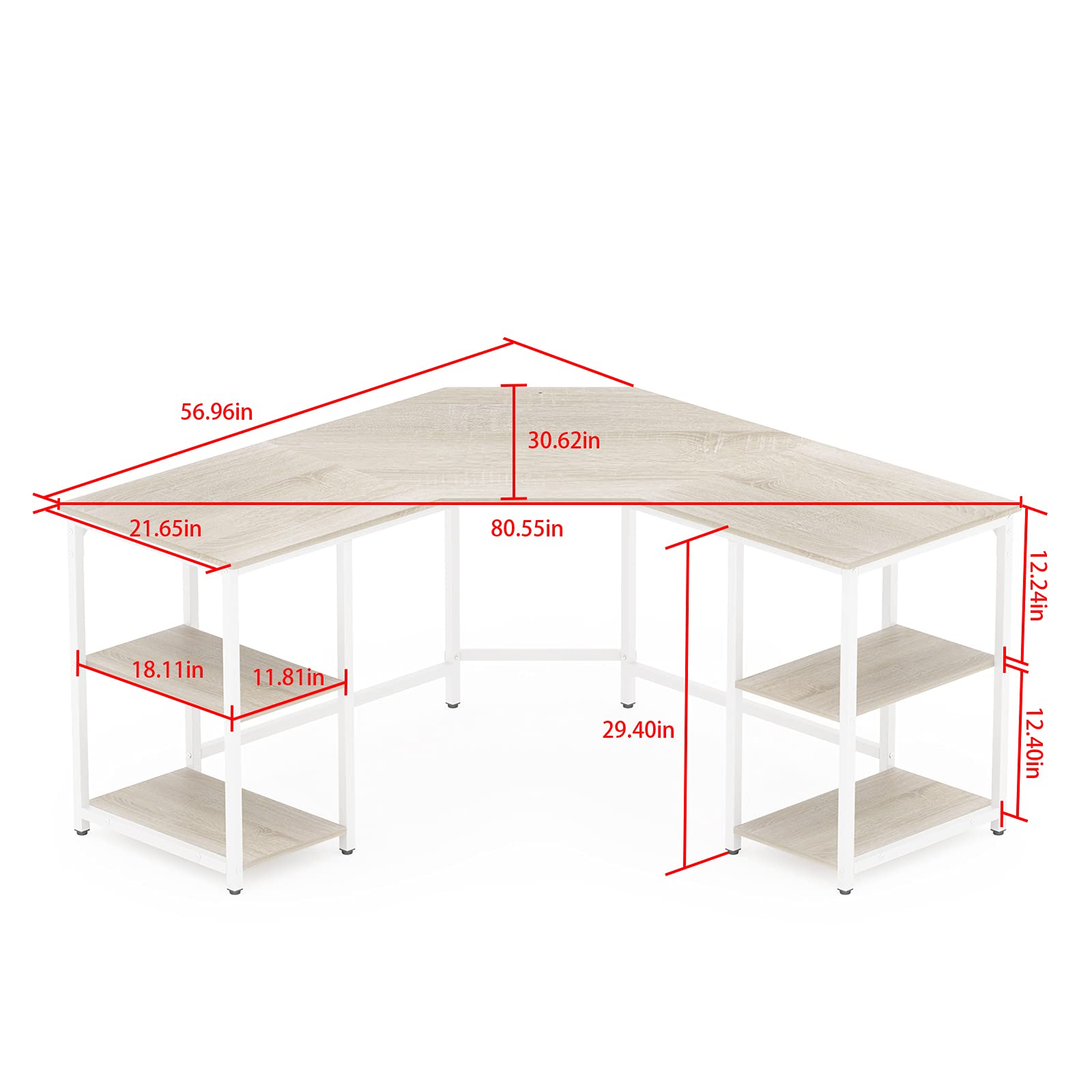 Elephance Large L-Shaped Computer Desk with Shelves, Corner Desk, Home Office Writing Workstation, Gaming Desk PC Latop Table with Storage