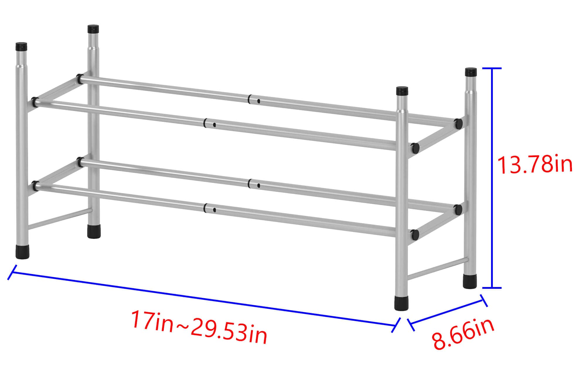 TZAMLI 2-Tier Freestanding Shoe Rack Metal Iron of Expandable and Adjustable Shoes Organizer, Stackable Shoe Shelf for Closet Entryway Doorway (Silver Gray, 2-Tier-Small)