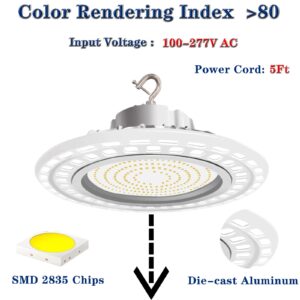 240W UFO LED High Bay Light, 38400LM 5000K White LED High Bay Light(1000W HID/HPS Equiv.) 100-277V 5ft Cord 1-10V Dimmable LED Warehouse Shop Light, IP65 Waterproof DLC ETL Certified