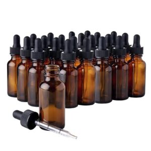 zbcceob 24 pack frosted black dropper bottles, 2oz/60ml glass tincture bottles with measured eye dropper, leak proof travel bottles for essential oils/chemistry lab chemicals/colognes & perfumes