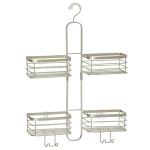 mDesign Metal Steel Hanging Shower Caddy, 4 Basket Organizer Rack for Bathroom; Hold Handheld Shower Head, Hose, Shampoo, Conditioner, Shaving Cream, Soap, Loofah - Carson Collection - Satin