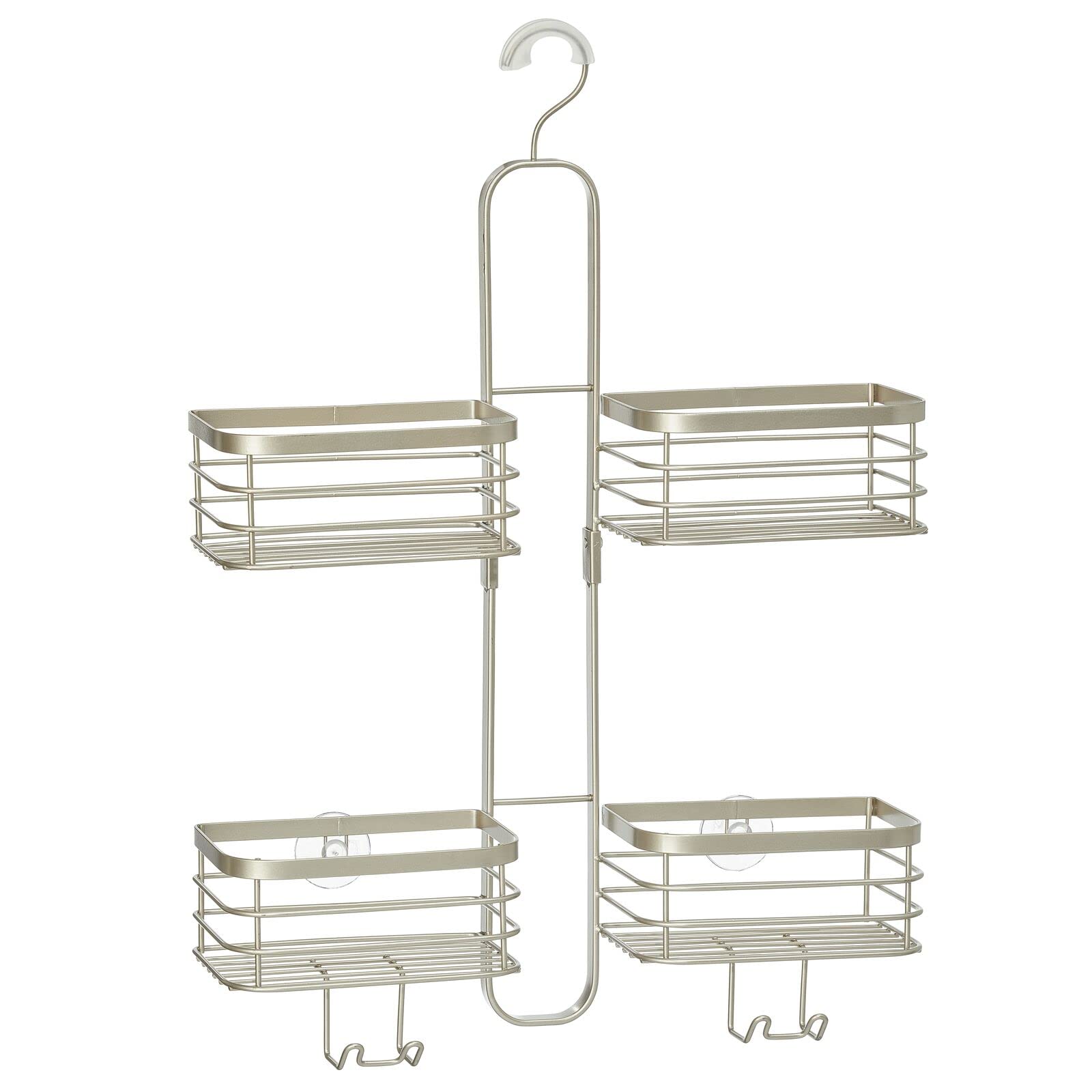 mDesign Metal Steel Hanging Shower Caddy, 4 Basket Organizer Rack for Bathroom; Hold Handheld Shower Head, Hose, Shampoo, Conditioner, Shaving Cream, Soap, Loofah - Carson Collection - Satin