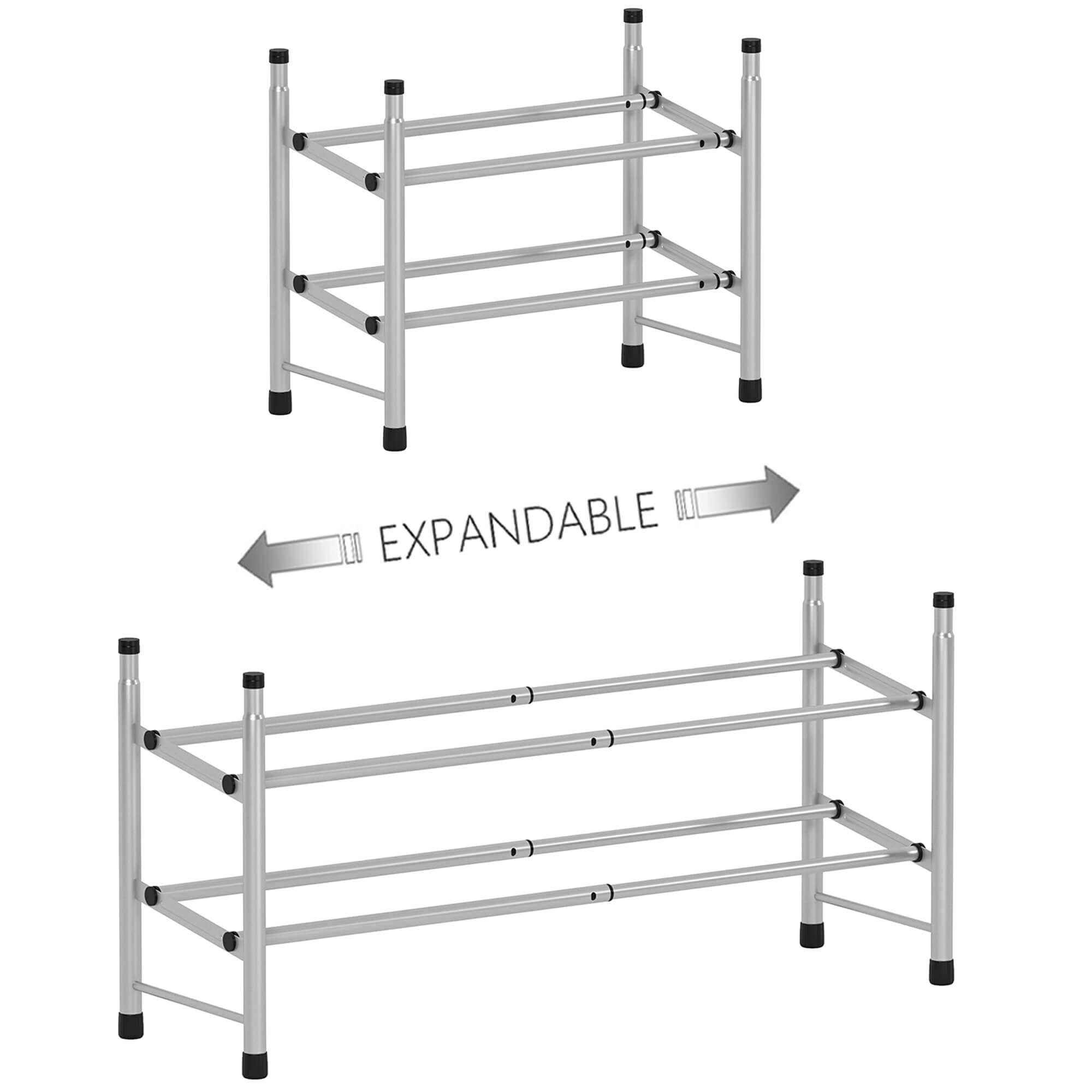 TZAMLI 2-Tier Freestanding Shoe Rack Metal Iron of Expandable and Adjustable Shoes Organizer, Stackable Shoe Shelf for Closet Entryway Doorway (Silver Gray, 2-Tier-Small)