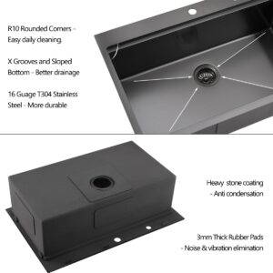 33 Drop In Black Workstation Kitchen Sink, Luckyhorse 33x22 16 Gauge Gunmetal Black Stainless Steel Sink Drop In Workstation Kitchen Sink LH007SB