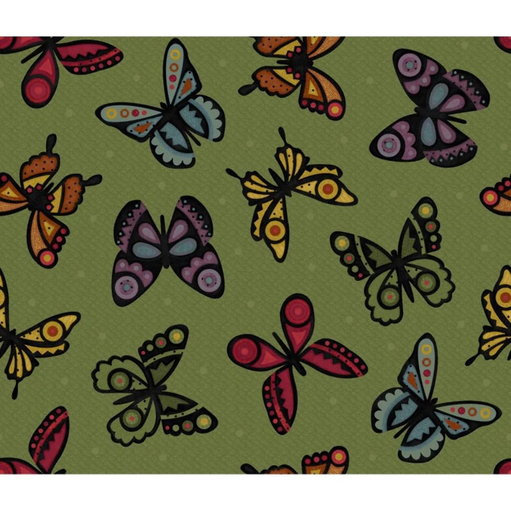 Maywood Studio Bonnie's Flannel Butterflies Fabric, Green