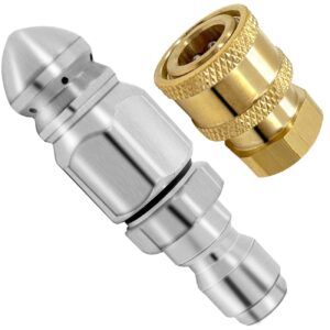 2 pack 5000 psi sewer jet nozzle with pressure washer coupler, stainless steel 1/4 inch pressure washer drain jetter hose nozzle and brass fittings quick connector, 1/4'' quick connect to female npt