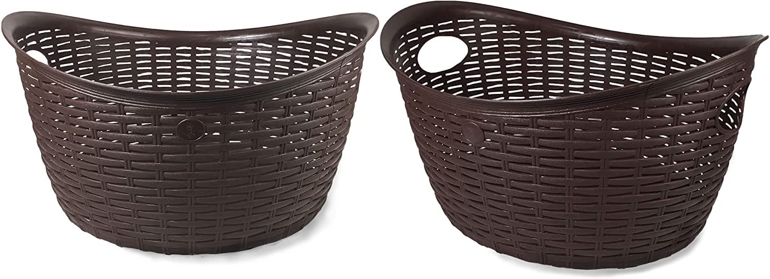 ELLY DECOR Rattan 7.9 gallons Oval Plastic Laundry Basket, Laundry Basket with Cutout Handles, Washing Bin, Dirty Clothes Storage, Bathroom, Bedroom, Closet, 30 lts pink