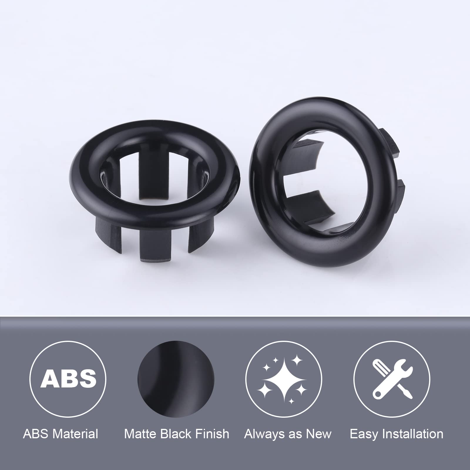 ARCORA 2 Pack Sink Overflow Ring Matte Black Bathroom Kitchen Sink Basin Trim Overflow Cover Hole Insert Cap