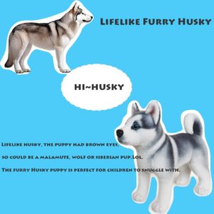 ELAINREN Lifelike Furry Husky Stuffed Animals Puppy Toy Realistic Huskies Chubby Anime Pillow Super Soft Siberian Husky Toy Plush Cute Pup Dolls Gifts,11.8Inch