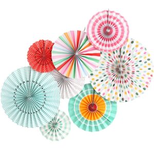 aiminjey hanging paper fans party set, round paper fans party decoration, set of 8 decorative paper fan flowers for birthday baby boy shower graduation wedding classroom décor (spring)