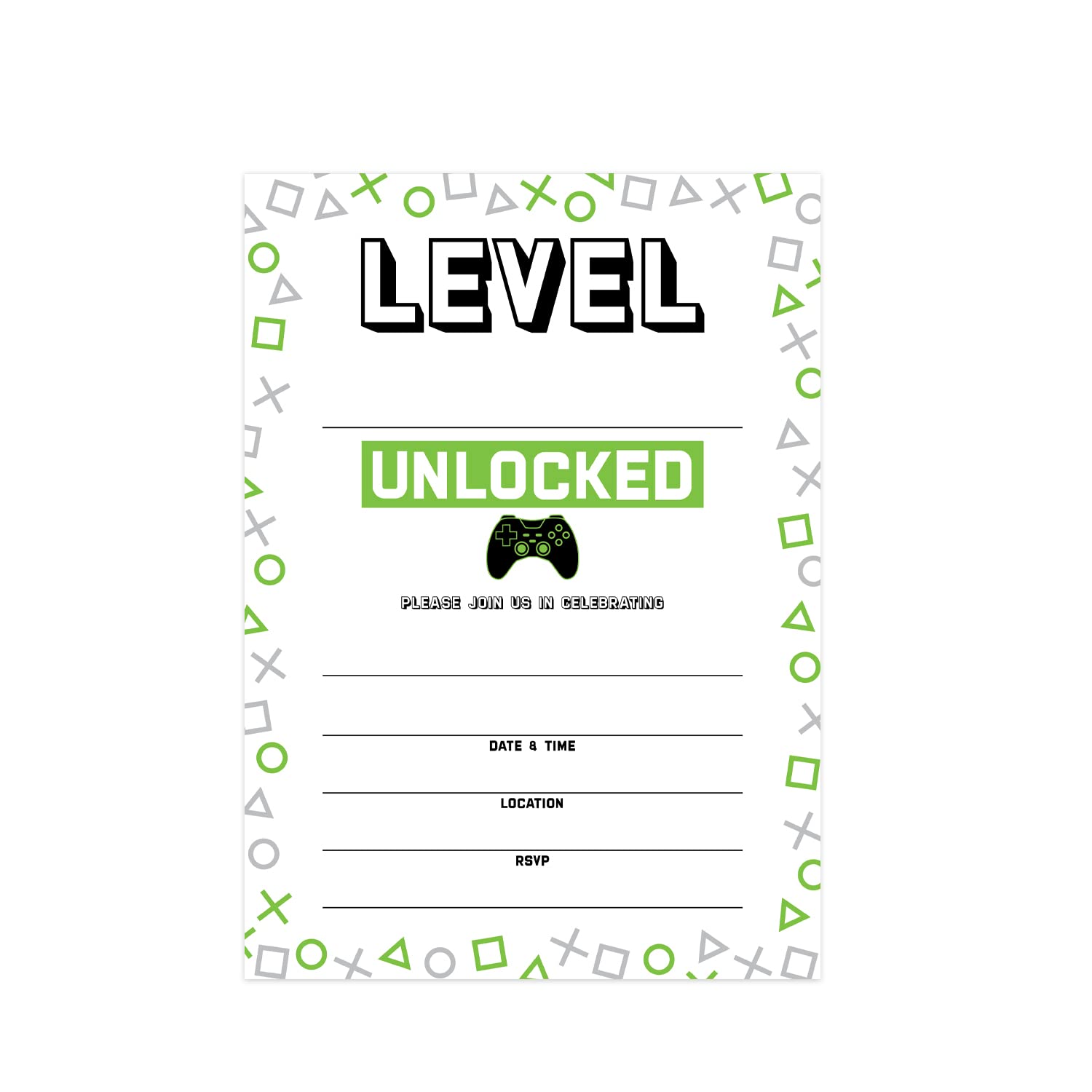 Canopy Street Level Up Gamer Birthday Party Invitations / 25 Fill In The Blank Video Game Themed Party Invites With Envelopes / 5" x 7" Player Event Invitation