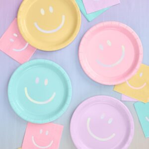 xo, Fetti Smiley Paper Plates - 24 pk, 9" | Happy Pastel Birthday Party Decorations, Cute Bachelorette Party, Cool Cake Plates