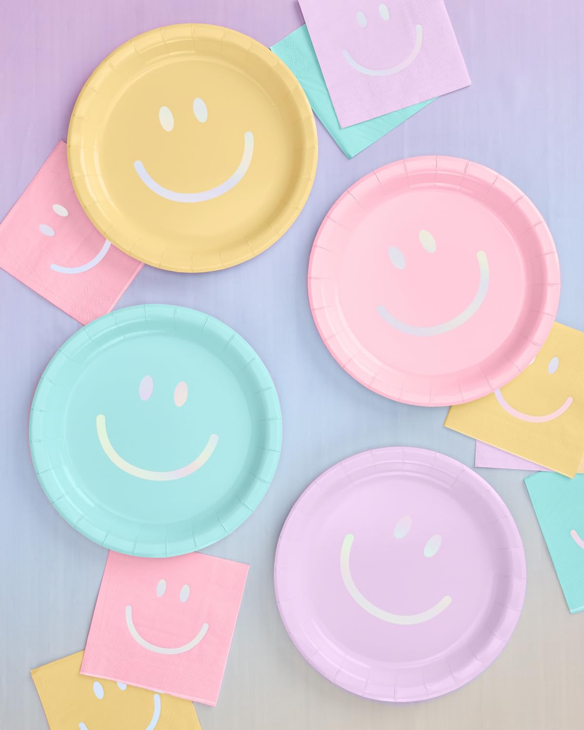 xo, Fetti Smiley Paper Plates - 24 pk, 9" | Happy Pastel Birthday Party Decorations, Cute Bachelorette Party, Cool Cake Plates