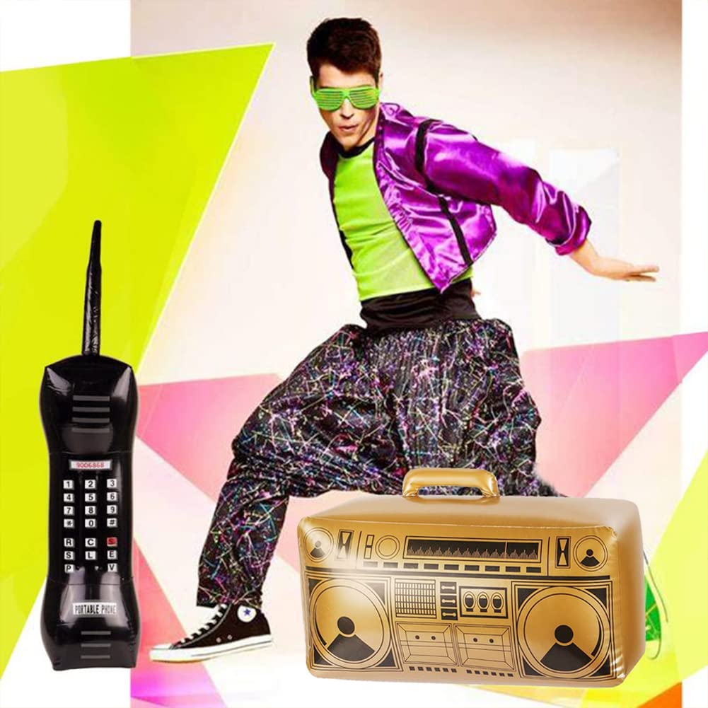 AYRXG 26 Pieces 80s 90s Party Decorations Inflatable Radio Boombox Inflatable Mobile Phone 16 Inch Gold Inflatable Foil Chain Balloons for Cosplay Props Hip Hop Theme Birthdays Weddings Graduations