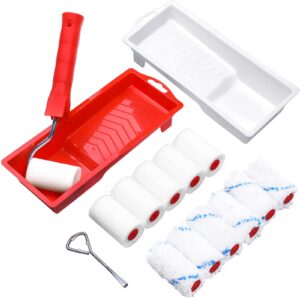 2 inch paint roller kit, pinstone 16pcs small paint roller tray set with high-density foam paint roller and 3/8” nap microfiber covers, mini paint rollers for painting walls, cabinets, craft, touch-up