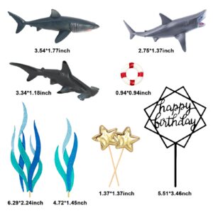 MEMOVAN Shark Cake Toppers 9pcs, Shark Birthday Cake Cupcake Topper Mini Toy Figurines, Shark Cake Decoration for Under the Sea Ocean Shark Underwater Theme Birthday Baby Shower Party Supplies