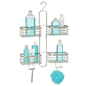 mDesign Metal Steel Hanging Shower Caddy, 4 Basket Organizer Rack for Bathroom; Hold Handheld Shower Head, Hose, Shampoo, Conditioner, Shaving Cream, Soap, Loofah - Carson Collection - Satin