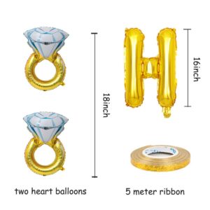 KUNGOON Bachelorette Party Decorations,Bridal Shower Party Balloons,Diamond Ring Balloon for Brunch Bridal Shower Party Supplies,16",Gold.