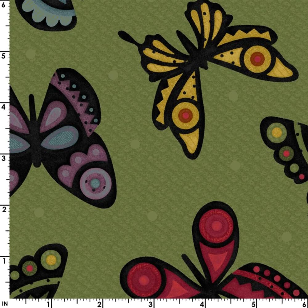 Maywood Studio Bonnie's Flannel Butterflies Fabric, Green